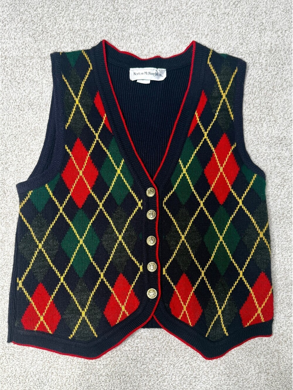 Vintage Norton McNaughton Argyle Sweater Vest Women’s S Preppy Christmas